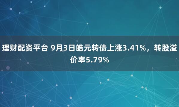 理财配资平台 9月3日皓元转债上涨3.41%，转股溢价率5.79%